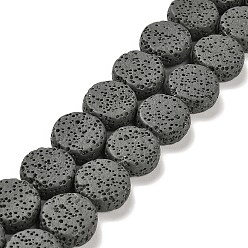 Gray Natural Lava Rock Beads Strands, Flat Round, Dyed, Gray, 14~14.5x6mm, Hole: 1.6mm, about 28pcs/strand, 15.75 inch(40cm)