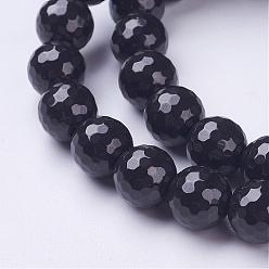 Black Natural Hokutolite Beads Strands, Faceted(128 Facets), Round, Dyed, Black, 10mm, Hole: 1.2mm, about 42pcs/strand, 15.2 inch(39.5cm)