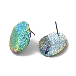 Rainbow Color Ion Plating(IP) 304 Stainless Steel Stud Earrings Findings, with Vertical Loop, Textured Oval, Rainbow Color, 20x16mm, Hole: 2.5mm, Pin: 0.7mm