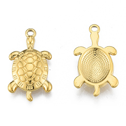 Real 18K Gold Plated Ion Plating(IP) 304 Stainless Steel Pendants, Tortoise, Real 18K Gold Plated, 25x14x3mm, Hole: 1.8mm