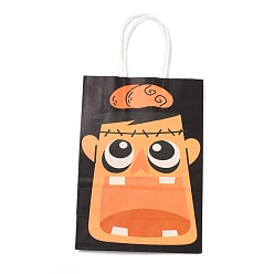 Cartoon Подарочные пакеты из крафт-бумаги на тему Хэллоуина, сумки для покупок, прямоугольные, красочный, Хэллоуин тематический рисунок, готовое изделие: 21x14.9x7.9 см