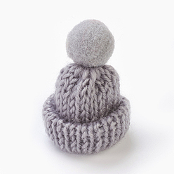 Gris Claro Sombrero de lana tejido a mano decoración, diy artesanía decoración, Con pom pom bola, gris claro, 33~38x45~50 mm.
