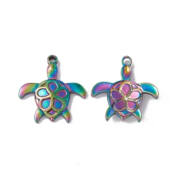 Rainbow Color Ion Plating(IP) 304 Stainless Steel Pendants, Sea Turtle Charms, Rainbow Color, 26x24x4mm, Hole: 2mm