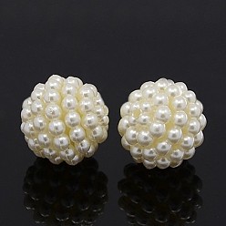 White Imitation Pearl Acrylic Beads, Round, White, 18~19mm, Hole: 1mm, about 180pcs/pound