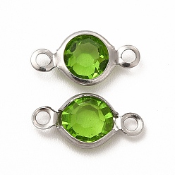 Vert Jaune 304 acier inoxydable avec breloques connecteurs en verre, maillons ronds plats, couleur inox, vert jaune, 12.5x7x2mm, Trou: 1.5mm