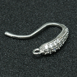 Platine Micro en laiton pavent zircone cubique boucle d'oreille crochets, fil d'oreille, avec boucle horizontale, platine, 18x10x4mm, Trou: 1mm, Jauge 18, pin: 1 mm