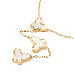 Golden Synthetic Shell Butterfly Pendants Necklace, Ion Plating(IP) 304 Stainless Steel Jewelry for Women, Golden, 16.14 inch(41cm)