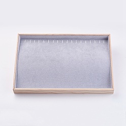 Light Grey Wood Necklace Displays, Covered with Velvet, Cuboid, Light Grey, 35x24x3.1cm