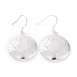 Silver Silver Color Plated Brass Tree of Life Dangle Earrings, 39x24mm