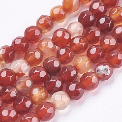 Chocolate Natural Agate Beads Strands, Faceted, Round, Dyed, Chocolate, 4mm, Hole: 0.5mm, about 92pcs/strand, 14.7 inch(37.4cm)