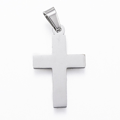 Stainless Steel Color 304 Stainless Steel Pendants, Cross, Stainless Steel Color, 27x17x1.2mm, Hole: 4x7mm