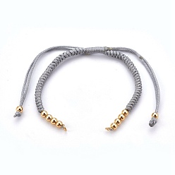 Gray Nylon Cord Braided Bracelet Making, with Brass Beads, Golden, Gray, 10-1/4 inch~11-7/8 inch(26~30cm), 3mm