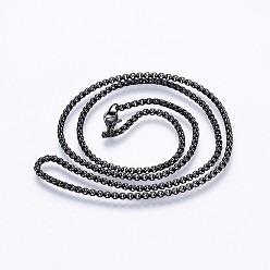 Gunmetal 304 Stainless Steel Box Chain Necklaces, with Lobster Claw Clasps, Gunmetal, 23.6 inch(60cm), 2.5x2.5mm