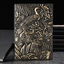 Antique Bronze 3D Embossed PU Leather Notebook, A5 Peacock Pattern Journal, for School Office Supplies, Antique Bronze, 215x145mm