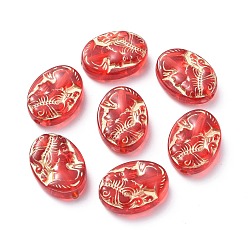 Red Plating Acrylic Beads, Metal Enlaced, Flat Oval with Girl Pattern, Red, 18x13x5.5mm, Hole: 1.5mm, about 580pcs/500g