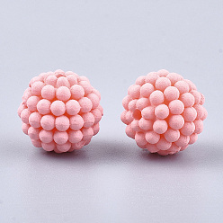 Pink Perles acryliques de style caoutchoutées, perles baies, perles combinés, ronde, rose, 12x11.5mm, trou: 1.6 mm, environ 790 pcs / 500 g