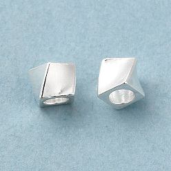 925 Sterling Silver Plated Brass Beads, Cadmium Free & Lead Free, Nuggets, 925 Sterling Silver Plated, 3x3.5x3.5mm, Hole: 2mm