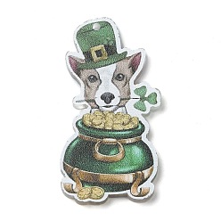 Dog Saint Patrick's Day Opaque Printed Acrylic Pendants, Dog, 44x22x2mm, Hole: 1.6mm