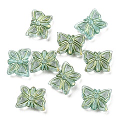 Pale Turquoise Plating Transparent Acrylic Beads, Golden Metal Enlaced, Butterfly, Pale Turquoise, 11x14.5x5mm, Hole: 1.8mm, 740pcs/500g