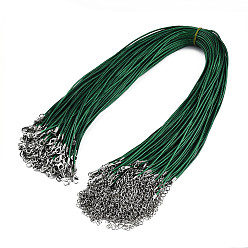 Vert Coton ciré création de collier cordon, avec des agrafes en alliage pince de homard et chaînes terminales de fer, platine, verte, 17.12 pouce (43.5 cm), 1.5mm