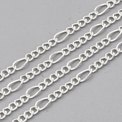 Silver Brass Coated Iron Figaro Chain Necklace Making, with Lobster Claw Clasps, Silver Color Plated, 32 inch(81.5cm)