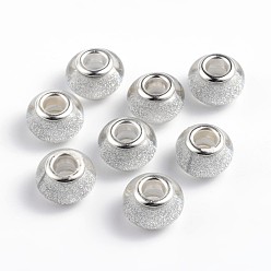 Silver Large Hole Resin European Beads, with Silver Color Plated Brass Double Cores, Rondelle, Silver, 14x9mm, Hole: 5mm