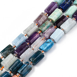 Mixed Stone Natural Mixed Gemstone Beads Strands, with Seed Beads, Natural Citrine & Lapis Lazuli & Amazonite & Amethyst & Aquamarine & Botswana Agate, Faceted, Column, 8.5~12x5.5~7.5x4.5~7mm, Hole: 1.2mm, about 15~16pcs/strand, 7.09 inch~7.68 inch(18~19.5cm)