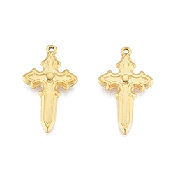 Real 18K Gold Plated Ion Plating(IP) 304 Stainless Steel Pendant, Cross, Real 18K Gold Plated, 33.5x20x3.5mm, Hole: 1.5mm