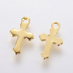 Real 18K Gold Plated 304 Stainless Steel Tiny Cross Charms, Real 18k Gold Plated, 12x7x0.8mm, Hole: 1.2mm