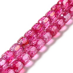Deep Pink Electroplate Transparent Glass Beads Strand, AB Color Plated, Faceted, Column, Deep Pink, 8.5x8mm, Hole: 1.2mm, about 59~60pcs/strand, 19.29~19.69 inch(49~50cm)