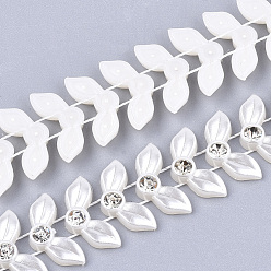 Creamy White ABS Plastic Imitation Pearl Beaded Trim Garland Strand, Great for Door Curtain, Wedding Decoration DIY Material, with Rhinestone, Leaf, Creamy White, 16x4.5mm, 10yards/roll