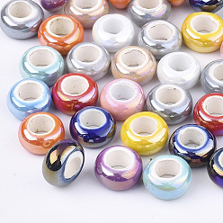 Mixed Color Electroplate Porcelain Beads, Large Hole Beads, AB Color Plated, Rondelle, Mixed Color, 12~13x6.5mm, Hole: 6mm