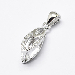 Platinum Rhodium Plated 925 Sterling Silver Micro Pave Cubic Zirconia Pendant Bails, Ice Pick & Pinch Bails, Leaf, Platinum, 15x5x7mm, Hole: 2x3mm, Pin: 1mm