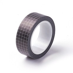 Black DIY Scrapbook Decorative Paper Tapes, Adhesive Tapes, Grid Pattern, Black, 15mm, about 10m/roll