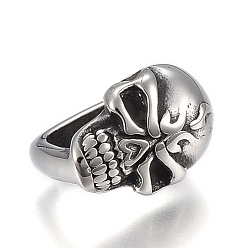 Antique Silver 304 Stainless Steel Slide Charms, Skull, Antique Silver, 15.5x10x13mm, Hole: 7x12mm