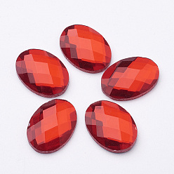 Red Electroplate Glass Cabochons, Flat Back & Back Plated, Faceted, Oval, Red, 14x10x4mm