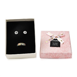Pink Cajas de sistema de la joyería de cartón, con la esponja en el interior, Rectángulo con bowknot, rosa, 9.25x7.15x3.4 cm