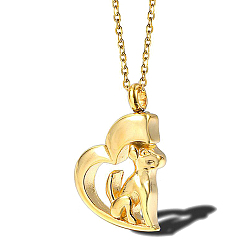 Golden Urn Ashes Necklace, Stainless Steel Heart with Dog Pendant Necklace, Memorial Jewelry for Men Women, Golden, 17.72 inch(45cm)