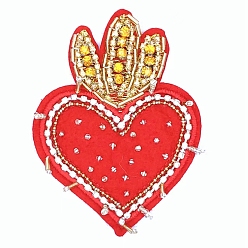 Red Heart Beading Sequin Rhinestone Costume Accessories, for Valentine's Day, Red, 104x82mm