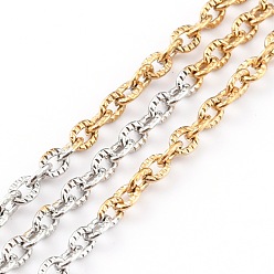 Golden & Stainless Steel Color Two Tone 304 Stainless Steel Curb Chains, Soldered, Textured, with Spool, Golden & Stainless Steel Color, 3x2x1mm, 32.8 Feet(10m)/roll