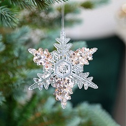 Snowflake Acrylic with Sequin Pendant Decoration, Christmas Tree Hanging Decorations, for Party Gift Home Decoration, Snowflake, 110x100mm
