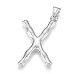 Letter X 304 Stainless Steel Pendants, Bamboo Shaped Letter, Stainless Steel Color, Letter.X, 46.5x29x5.5mm, Hole: 5x8mm