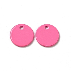 Ярко-Розовый Окрашены распылением 201 подвески из нержавеющей стали, плоские круглые прелести, ярко-розовый, 8.5x1 мм, отверстие : 1 мм