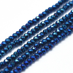 Blue Plated Electroplate Glass Beads Strands, Full Plated, Faceted, Abacus, Blue Plated, 2x1.5~1.6mm, Hole: 0.8mm, about 235 pcs/Strand, 14.17 inch(36cm)