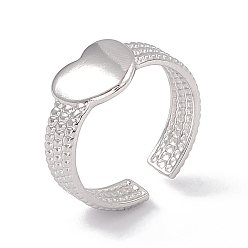 Stainless Steel Color 304 Stainless Steel Heart Open Cuff Ring for Women, Stainless Steel Color, Inner Diameter: 17mm