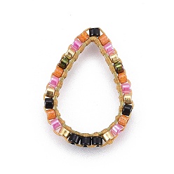 Colorful MIYUKI & TOHO Handmade Japanese Seed Beads, with Brass Link Rings, Loom Pattern, teardrop, Golden, Colorful, 19~20x14x1.8mm