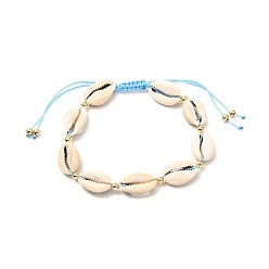 Light Sky Blue Natural Cowrie Shell Braided Bead Anklets for Girl Women, WhiteSmoke, Light Sky Blue, Inner Diameter: 2-1/4~3 inch(5.6~77cm) 