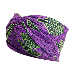Dark Violet Boho Printed Polyester and Spandex Headbands, Twist Knot Elastic Wrap Hair Accessories for Girls Women, Dark Violet, 240x10mm