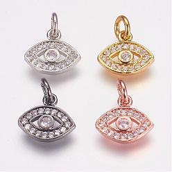 Mixed Color Brass Micro Pave Cubic Zirconia Charms, Horse Eye, Mixed Color, 9.5x11x2mm, Hole: 3mm