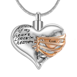 Golden & Stainless Steel Color 316L Surgical Stainless Steel Heart Urn Ashes Pendant Necklace, Word Son Memorial Jewelry for Men Women, Golden & Stainless Steel Color, 21.65 inch(55cm)
